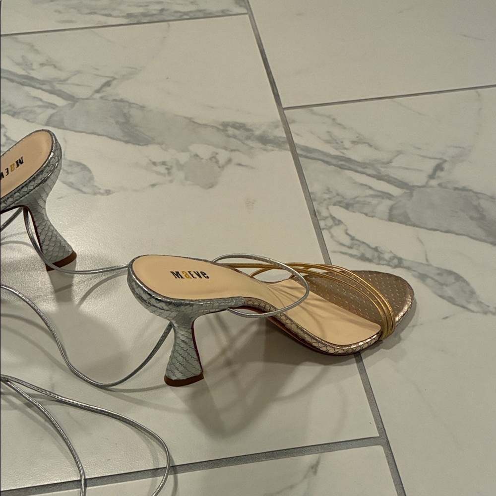 Maeve Silver and Gold Heeled Tie Up Sandals - Picture 4 of 8